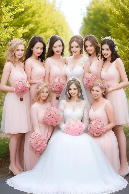 Isabela Merced in a mini wedding dress, a flower in the hair, kissing the bridesmaids:1.3, smiling, (big breasts:1.5), Real Life, full bodyshot, Ultra Realistic, Photorealism, Photography, 8K UHD, Photo, HDR, Complex and Elegant, Highly Detailed, Sharp Focus, Stunning, Beautiful, Best Quality 1:1, Ultra Detail: 1.2, Best Shadows, 8k: 1.1), (beautiful detailed face), high contrast, (perfect lighting: 1.2), (cinematic light)), colorful, hyper-detail, dramatic light, intricate detail, photograph by arny freytag