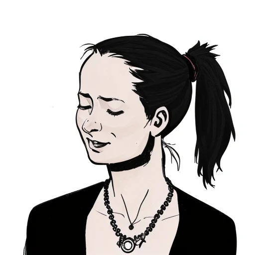 necklace, woman, closed eyes, black background, ponytail