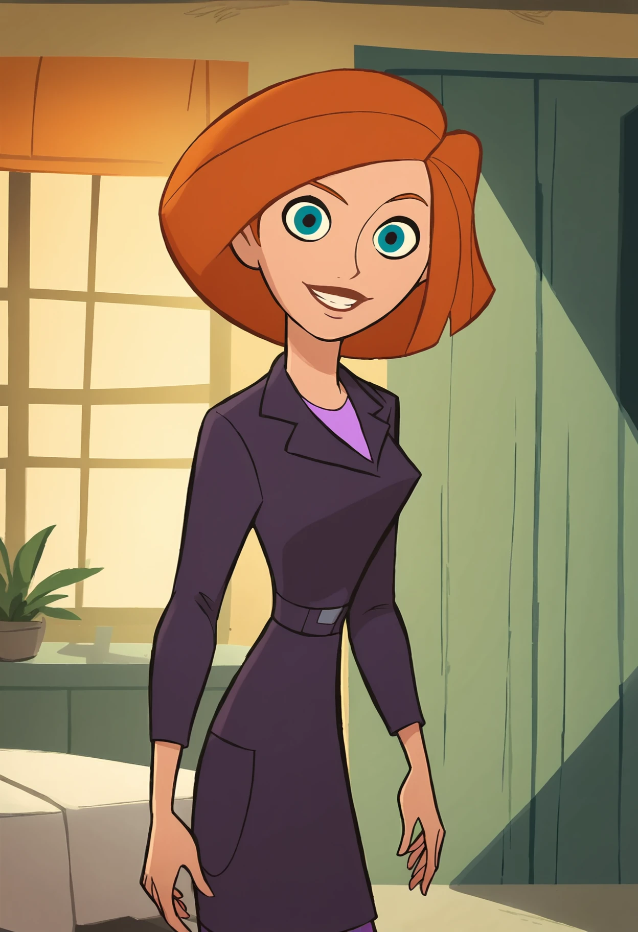 <lora:AnnPossiblePony1.0:1>AnnP, 1girl, purple jacket, solo, orange, hair, blue eyes, short hair, standing, score_9, score_8_up,smile, score_7_up, score_6_up, score_5_up, score_4_up, looking at viewer,indoors,