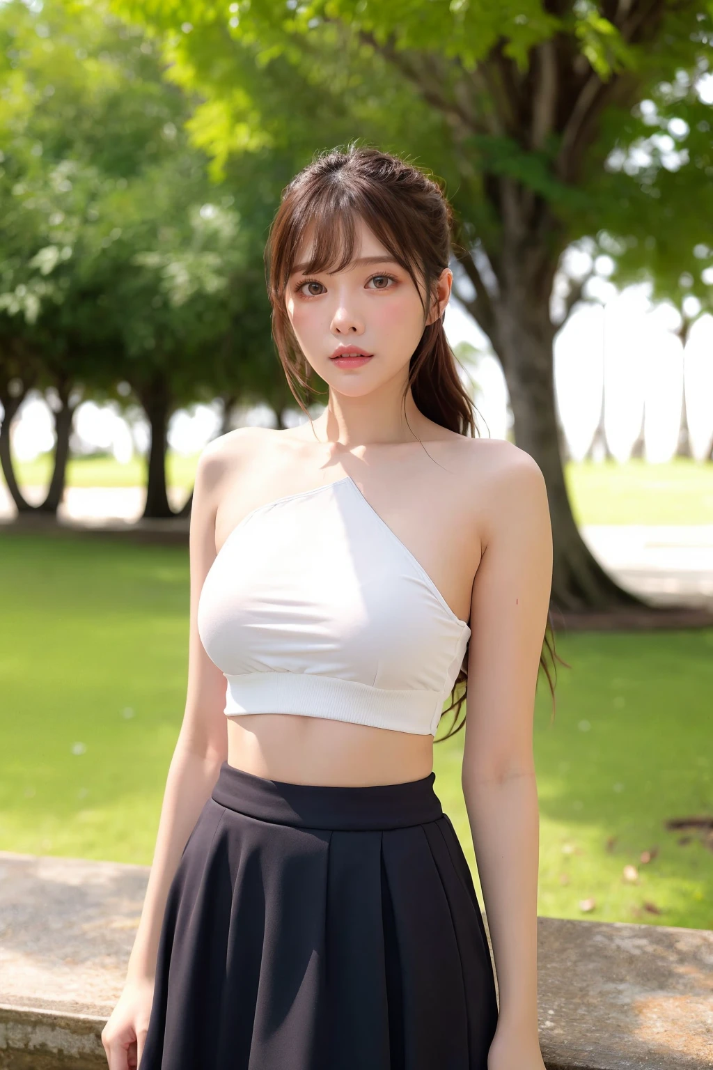 <lora:Arina_Hashimoto_kk:0.8>,1girl,solo,realistic,photorealistic,ultra detailed,looking at viewer,upper body,arina hashimoto,crop top,skirt,outdoors, locations/outdoors,