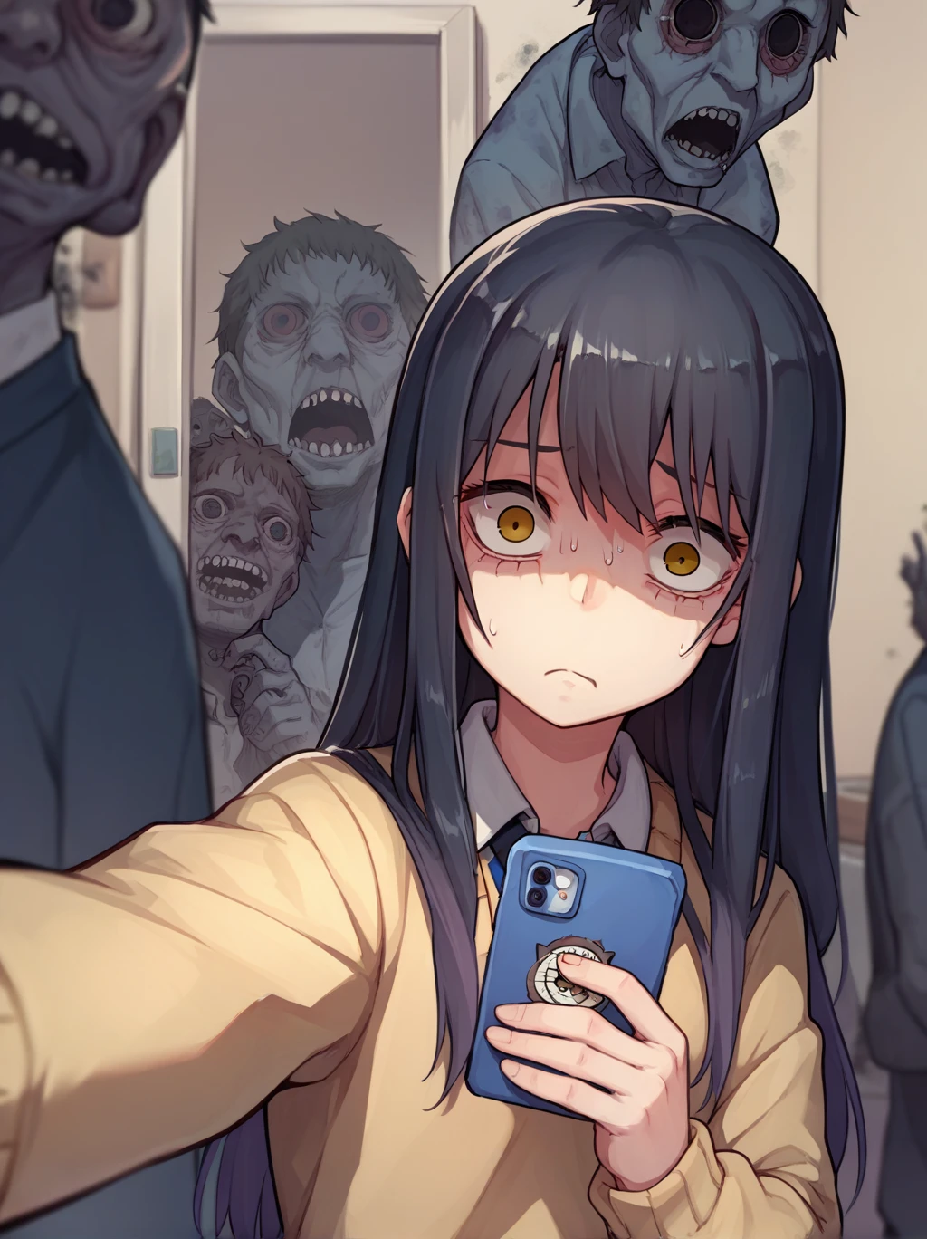 score_9, score_8_up, score_7_up, score_6_up, source_anime, <lora:mieruko-chan_v0.2-pony:1>
1girl, school uniform, yotsuya miko, solo,
ghost, multiple boys, selfie, worried, constricted pupils,