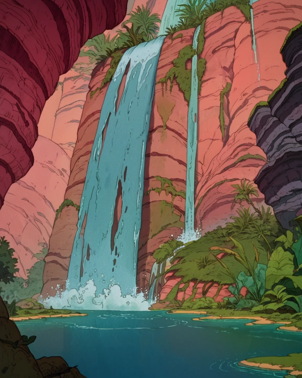 score_9, score_8_up, score_7_up, zPDXL,<lora:Heavy_Metal_Style_PDXL:1> HMstyle, no humans, science fiction, waterfall