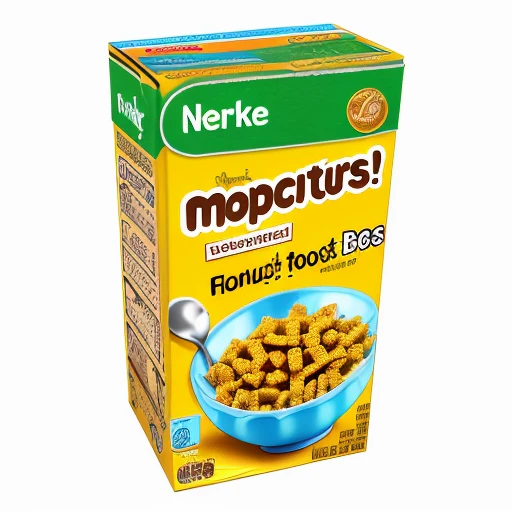 cereal box, food, food focus, english text, no humans, (cartoon monkey:1.2), blue, bowl, simple background <lora:Cereal_Box:1>