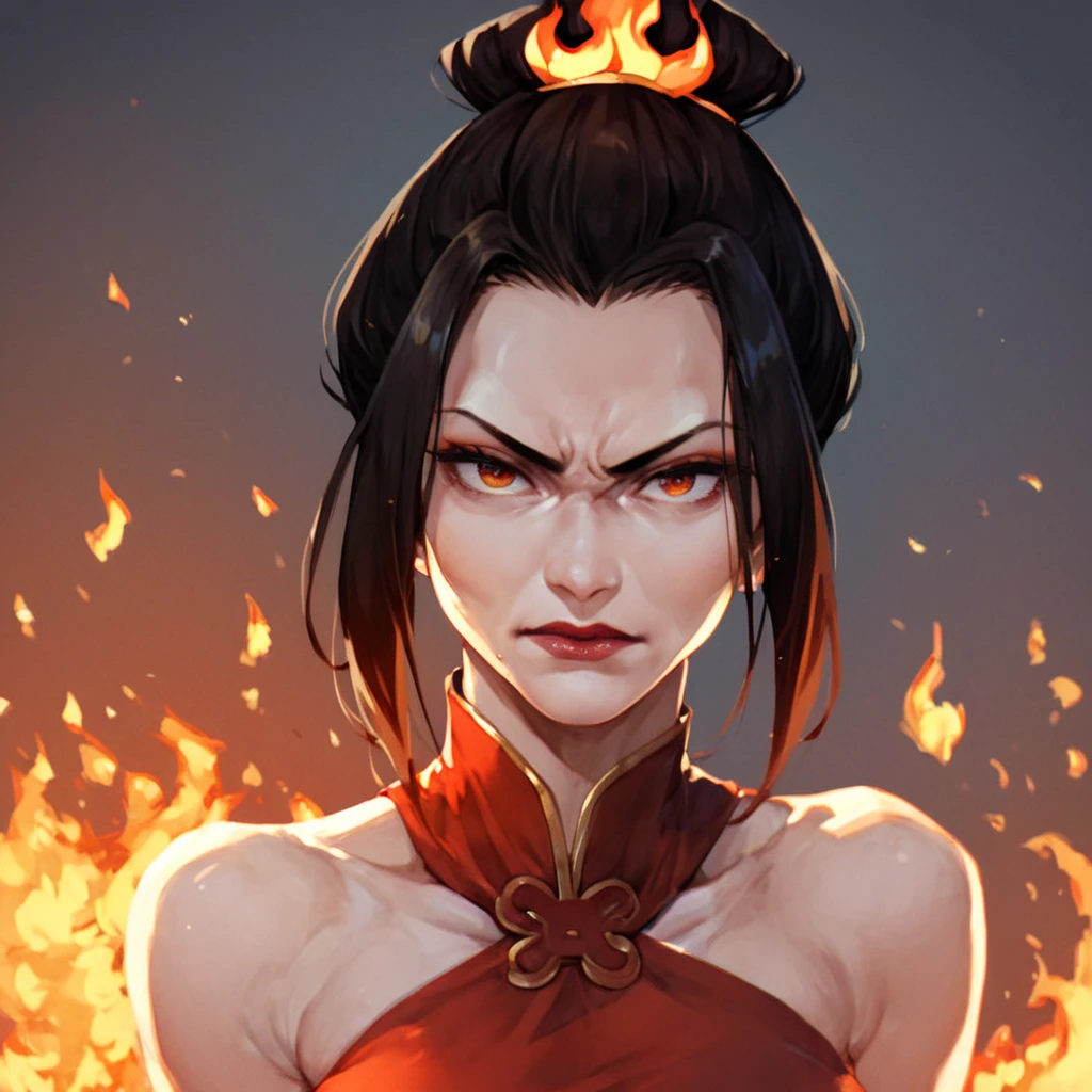 score_9, score_8, 1girl, solo, Azula in japan wearing a sexy dress, fire, dramatic, expressive 