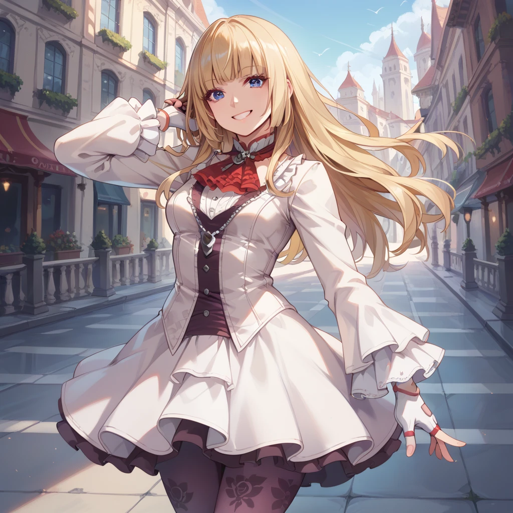 score_9, score_8_up, score_7_up, best quality, masterpiece, source_anime, zPDXL2, BREAK
1girl, solo, <lora:liliv1:1>lili, blonde hair, blue eyes, lilit7, pantyhose, fingerless gloves, white dress, long sleeves, city, , smile, happy
Walking with one hand brushing hair back, cowboy shot