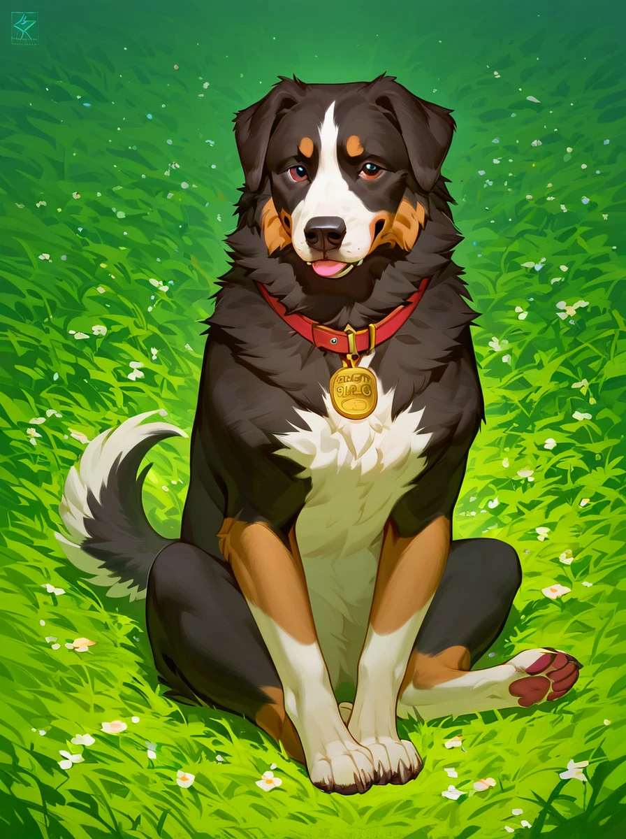 score_9, score_8_up, score_7_up, PDXL,  <lora:Bernese_0010:1>, ((animal, dog)), bernese mountain dog, 
sitting on grass, viewed from front