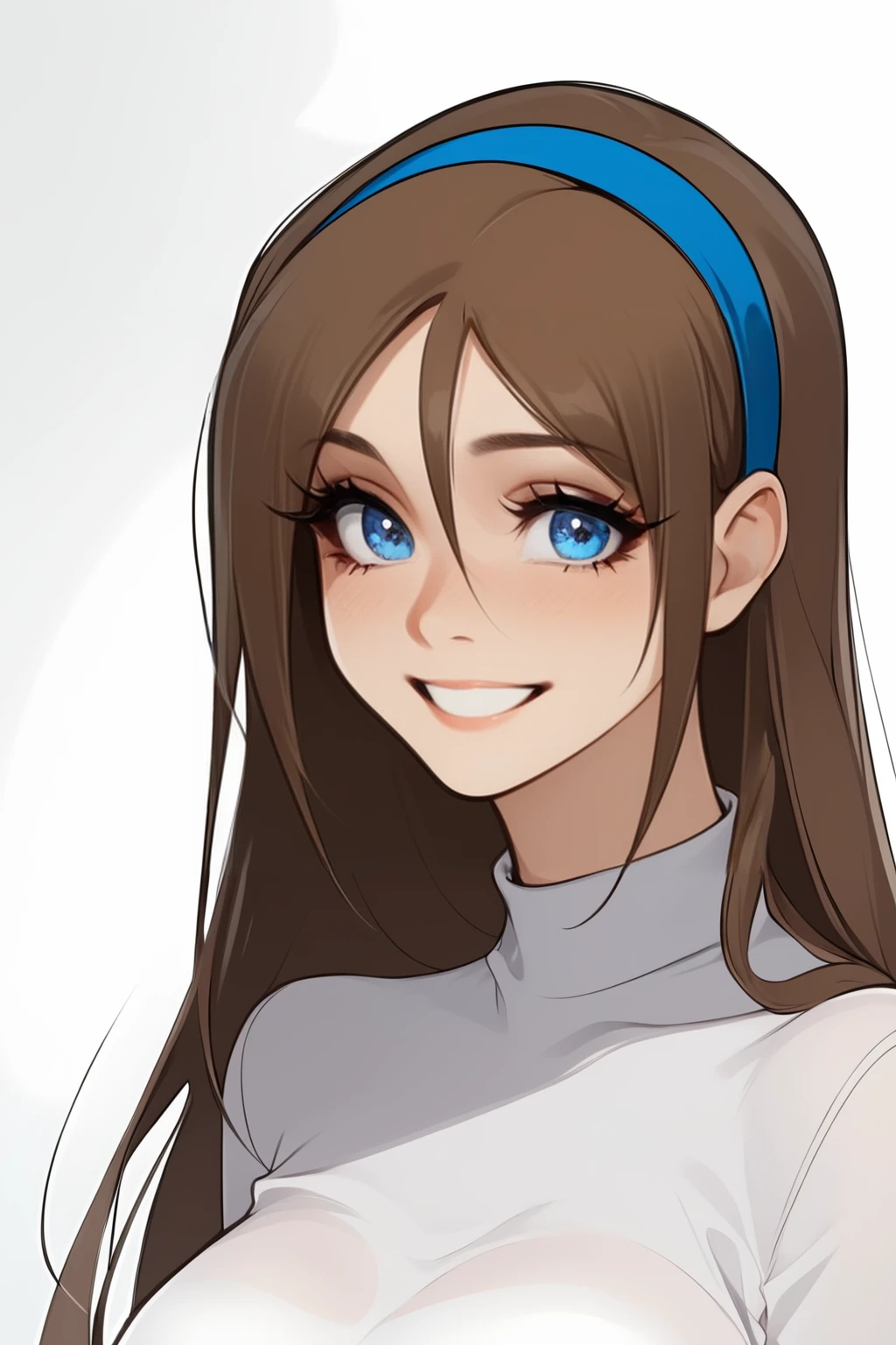 expressiveh <lora:Expressive_H:0.8>, score_9, score_8_up, score_7_up, beautiful aesthetic, very intricate, high quality details, source_cartoon, BREAK
1girl, solo, erika_jago <lora:Erika_-_Jagodibuja:0.9>, brown hair, long hair, blue hairband <lora:Perfect Hands:1>, smile