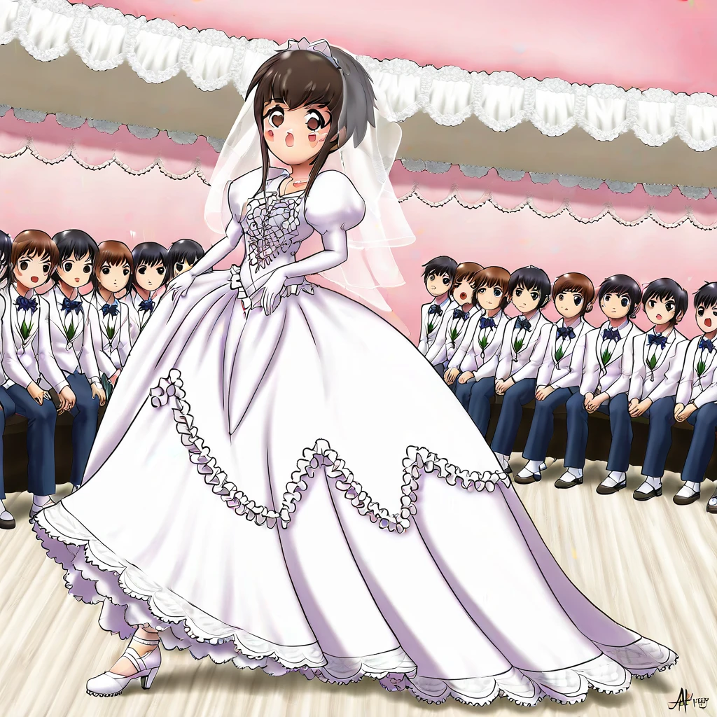 Ayumi walking in a wedding hall.