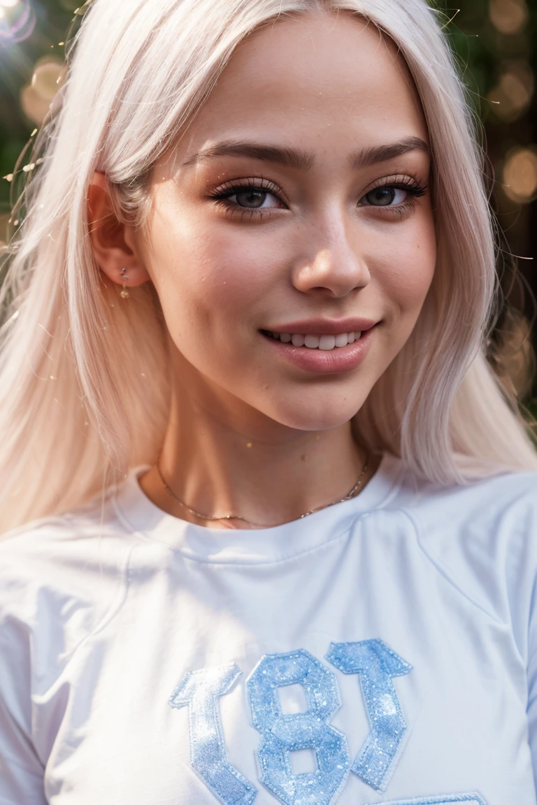 (CLose-up Facial Portrait:1.3) Tower13_Bella (skinny, slim, long legs, abs:1.3) ((Photo Focus, DOF, Aperture, insanely detailed and intricate, character, hypermaximalist, hyper realistic, super detailed, (lens flare))) (In a Fantasy World:1.3) (smile:1.3) <lora:exposure_control_v10:-0.2> <lora:more_details:0.37> <lora:BlueEnergy:1> (T-Shirt:1.4)