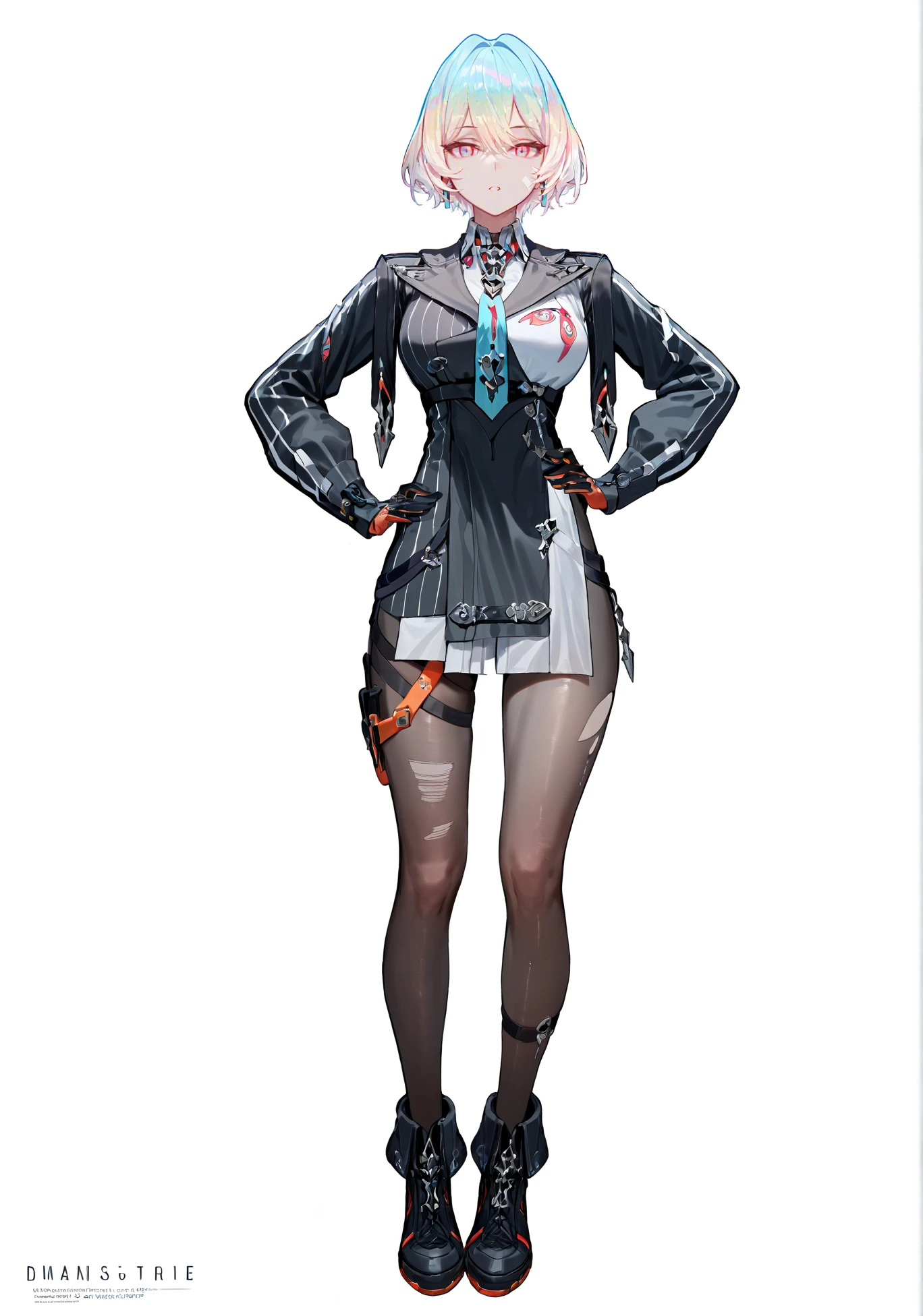 score_9, score_8_up, score_7_up, score_6_up, 8k,
8k, best quality, masterpiece, (ultra-detailed:1.1), (high detailed skin),
(full body), ( white background:1.3), standing, looking at viewer, (solo), hand on hip,
<lora:Lantern-pony-Tanger:0.8>, dengsfl, def clothes, multicolored hair, 1girl, multicolored eyes, necktie, gloves, pantyhose, black footwear,
(beautiful_face), ((intricate_detail)), clear face,
((finely_detailed)), fine_fabric_emphasis,
((glossy)), full_shot,