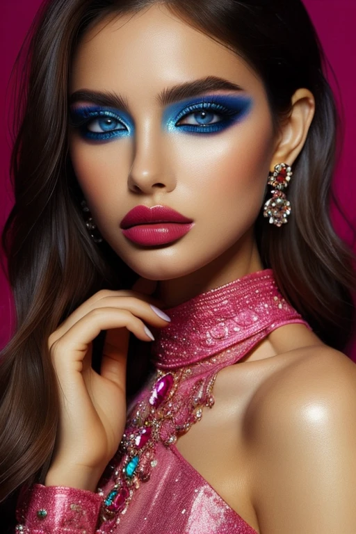 huazhuang, 1girl, solo, makeup, earrings, jewelry, eyeshadow, brown hair, long hair, blue eyes, upper body, lips, lipstick, looking at viewer, mole
masterpiece,best quality,,<lora:20240604-1717502216889-0014:0.7>