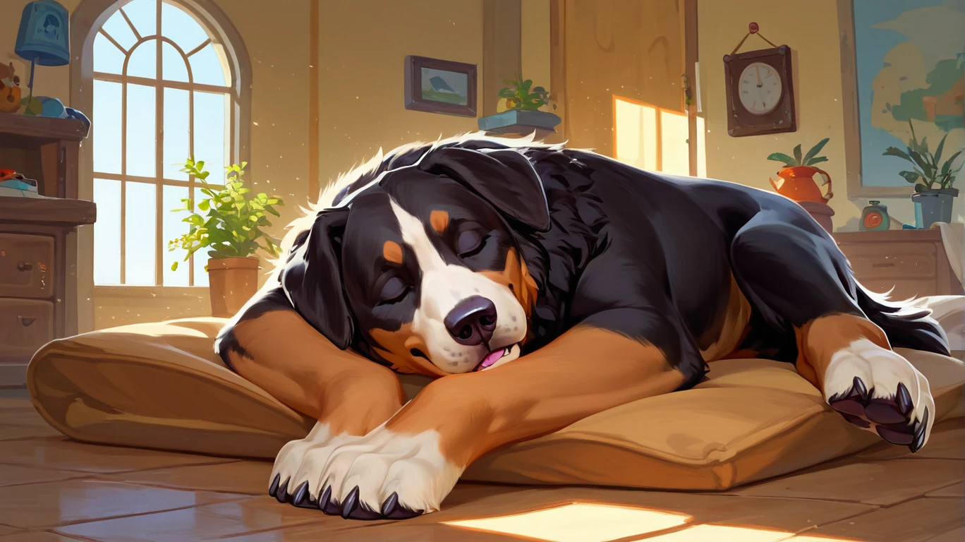 score_9, score_8_up, score_7_up, PDXL,  <lora:Bernese_0010:1>, ((animal, dog)), bernese mountain dog, large dog, 
sleeping on the front porch of a house