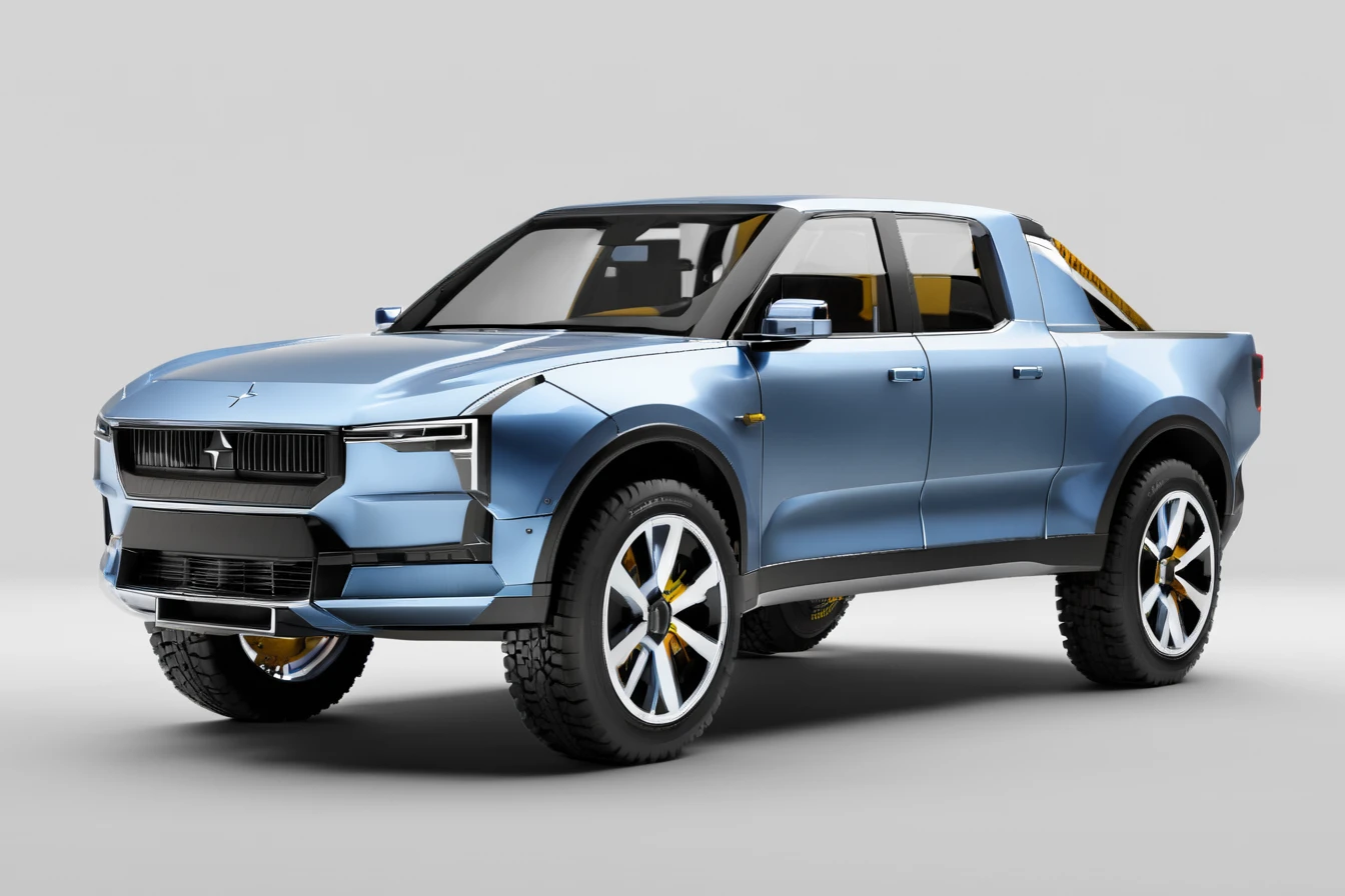(best quality, masterpiece :1.2),polestar design style,concept PICKUP TRUCK,future,2D rendering,finely detailed,4k,studio lighting,octane render,product design,<lora:polestar_design_style_v1-000016:1>,