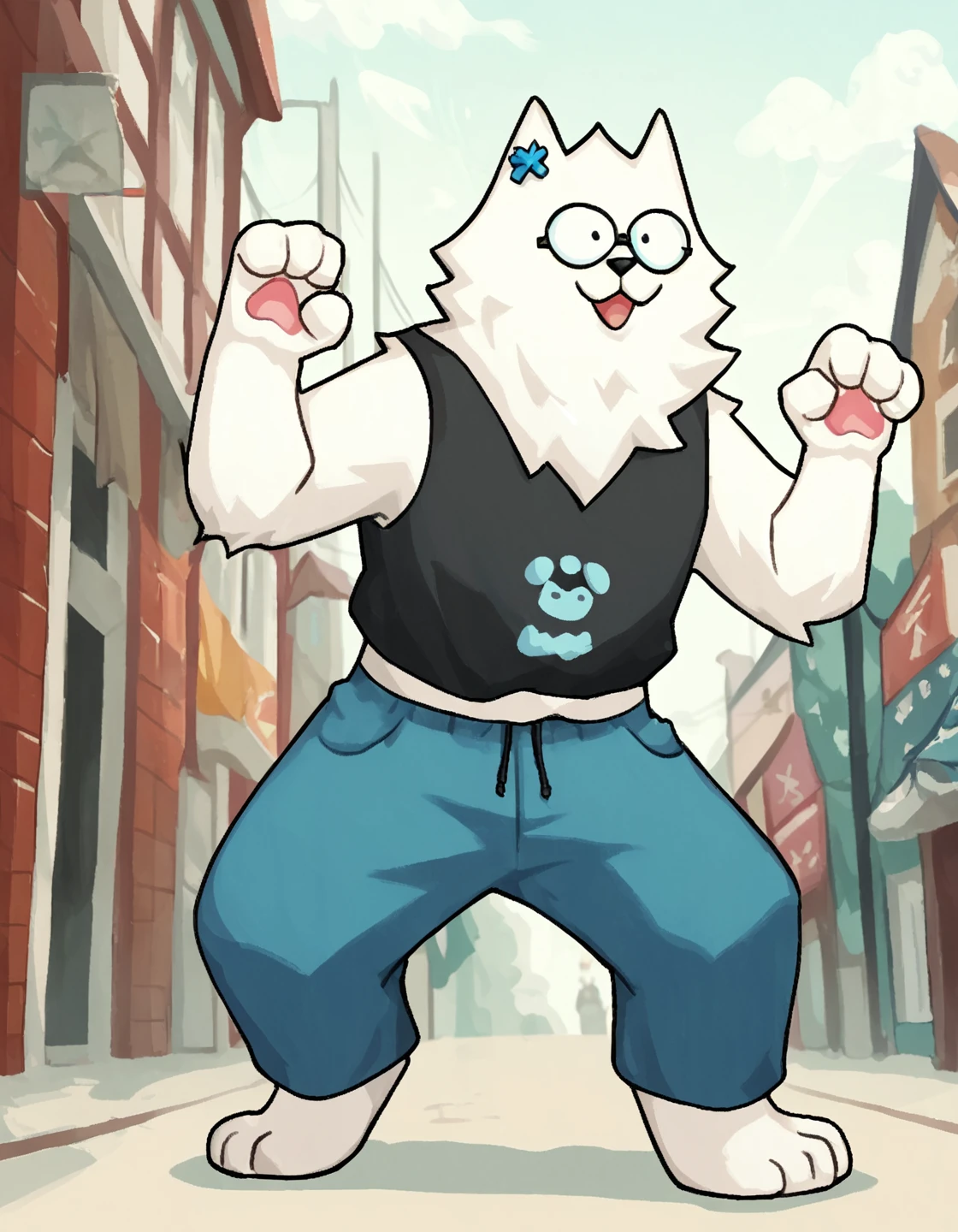score_9, score_8_up, score_7_up, score_6_up, score_5_up, score_4_up, BREAK <lora:LumselStyle:1> lumsel, jasper, furry, paw pose, rating_safe