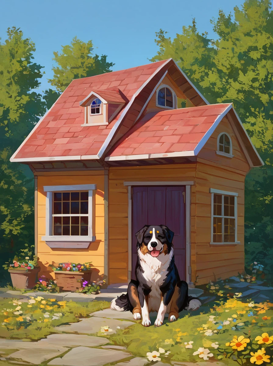 score_9, score_8_up, score_7_up, PDXL,  <lora:Bernese_0010:1>, ((animal, dog)), bernese mountain dog, 
sleeping on the front porch of a house