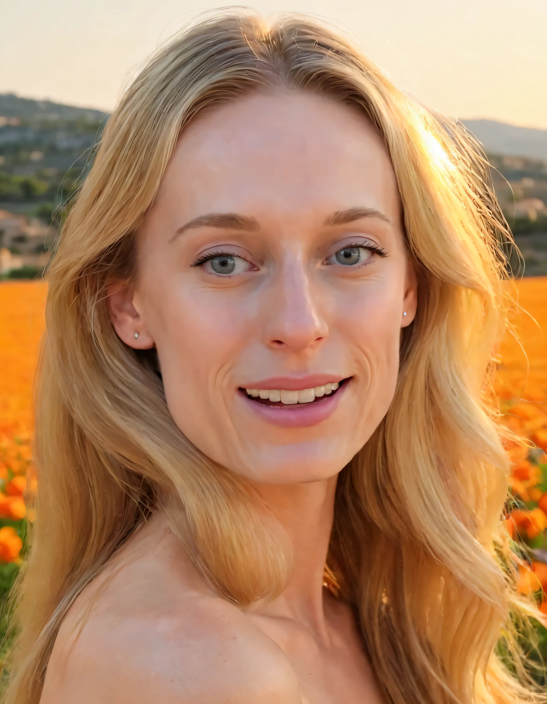 As the sun dipped lower in the sky, painting the Provencal landscape with hues of gold and orange, Tiffany Janzen, with her honey-blonde hair cascading down her back like a shimmering waterfall and her eyes as blue as the Mediterranean, stood resplendent amidst the vibrant fields, her lips parted in a captivating smile that seemed to promise secrets yet untold. <lora:uvuzgg18fe307982fz210:1>