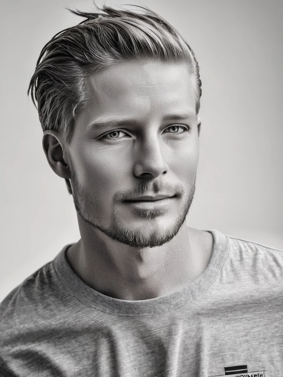 <lora:é²å䏿´¾@é»ç½æå½±SDXL:1>Black and white photographyï¼Gen X males, whites, Americans, direct looking. Casual, wear a simple T-shirt and jeans. Happy and carefree. At home, in a well-lit living room. Use of hair masks, ((Master work: 1.5), National Geographic Photos, Award Winning Photos, Realism, Excellent Work, Highest Quality, Rich Detail, Panorama, Clarity, High Contrast. (Film Grain: 1.4), Film Lighting, Face Close-up, Clear Pores, Monochrome Background (Realistic: 1.2), Best Quality, Masterpiece, Ultra High Resolution. ï¼