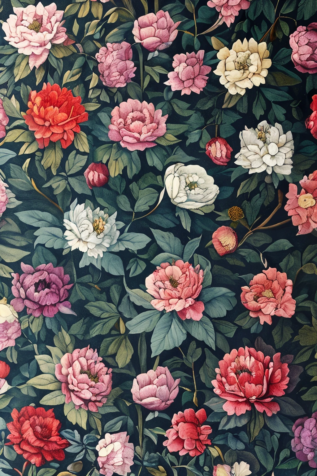 masterpiece,best quality,<lora:tbh192-:1>,style of  William Morris decaying peonies