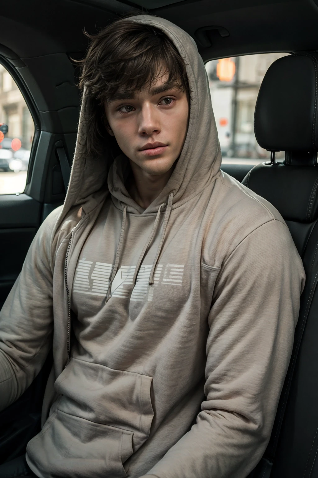 <lora:DavidLaid(Dav1dLaid):1.2> (Dav1dLaid) (1boy) sexy, masculine, portrait, short messy hair, looking at the viewer, full lips, parted lips, wearing a hoodie, hoodie sweater, pecs, detailed face, detailed eyes, cute, in a car, RAW photo, detailed photo, shallow depth of field, bokeh, hyper detailed photorealistic life-like accurate proportional 8k sharp focus, (accurate cinematic lighting), photorealistic detail, (selective focus:0.6)