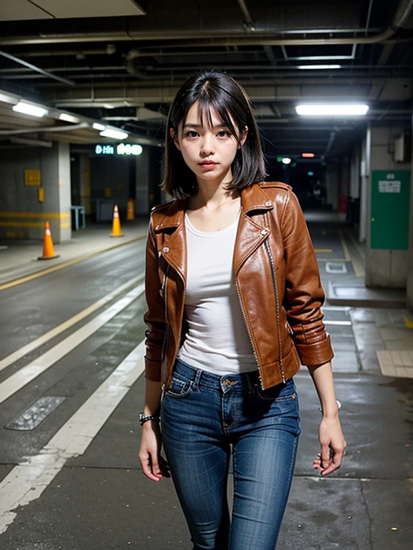 (realistic, photo-realistic, depth of field:1.37), ultra-detailed, (realistic skin),
1girl, 28yo japanese girl, leather jacket, jeans,
<lora:UnderGround-CP:0.7> underground, road, concrete,