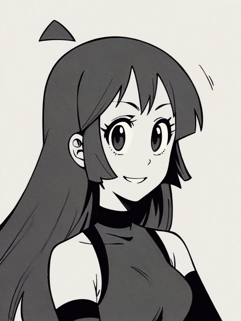 score_9, score_8_up, score_7_up, 
1girl, lila sm, monochrome, manga, black eyes, long hair, detached ahoge, black eyeshadow,  black hair,
medium breasts,
looking at viewer,
white background, standing, grey dress, sleeveless, bare shoulders, detached sleeves, upper body,
[ishigana]