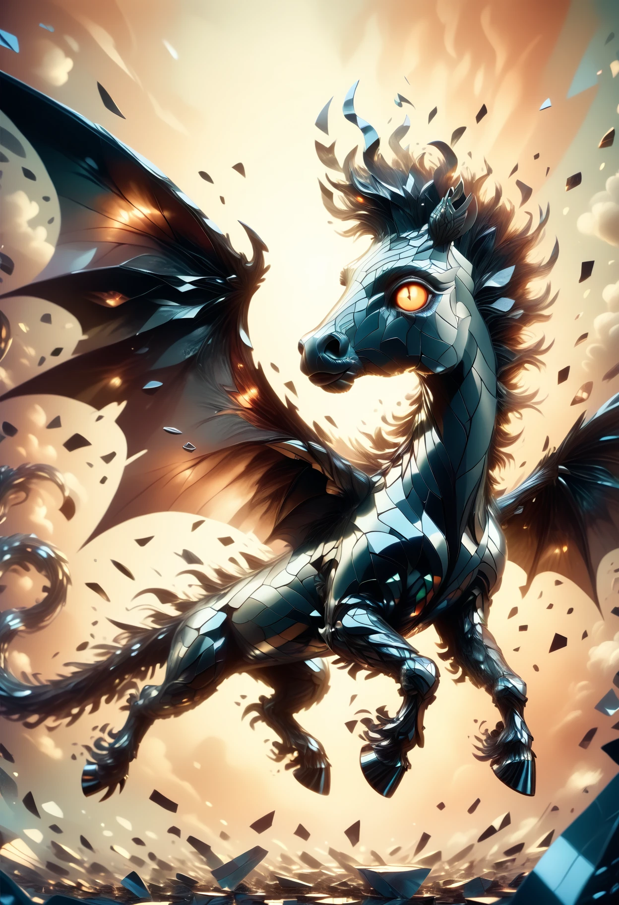 DonMBr0ck3nM1rr0rXL large majestic harmonious contemporary equine entity, plantigrade appendages, trifurcated-tailed, tufted-tailed, spiky scales, demonic wings, ,score_9, score_8_up, score_7_up, score_6_up, score_5_up <lora:DonMBr0ck3nM1rr0rXL-pony:1>