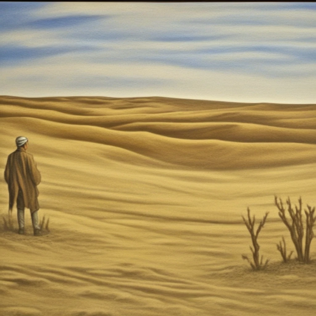 l on canvas painting , socialist realism, in the steppe, on the desert, biblical painting, scene in an open field, painting of a sand landscape, in the desert