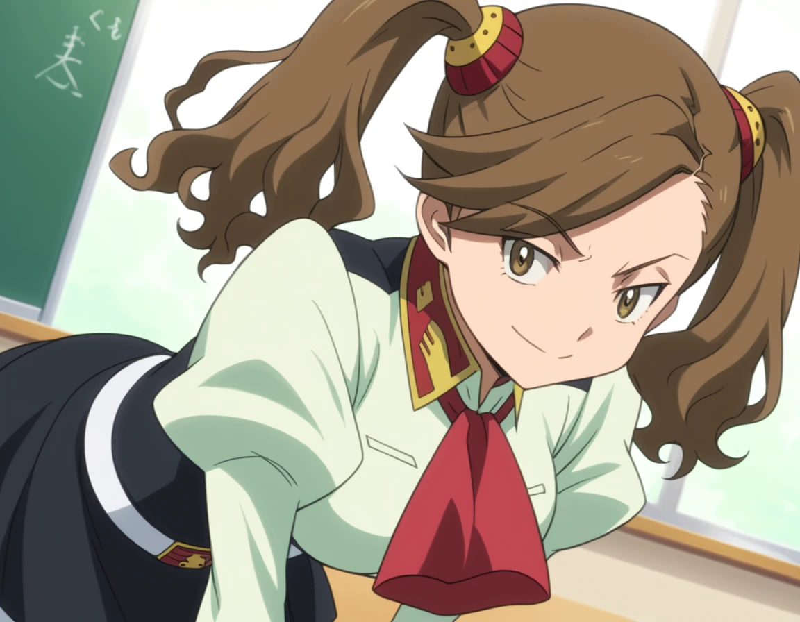 score_9, score_8_up, score_7_up, source_anime,
kaorukosazaki, <lora:kaoruko-sazaki-s2-ponyxl-lora-nochekaiser:1>,
kaoruko sazaki, long hair, brown hair, hair ornament, twintails, swept bangs, brown eyes,
skirt, pantyhose, belt, white pantyhose, high-waist skirt, puffy sleeves, long sleeves, ascot, red ascot, black skirt,
indoors, classroom, bent over, smile,
looking at viewer, dutch angle, cowboy shot, solo,