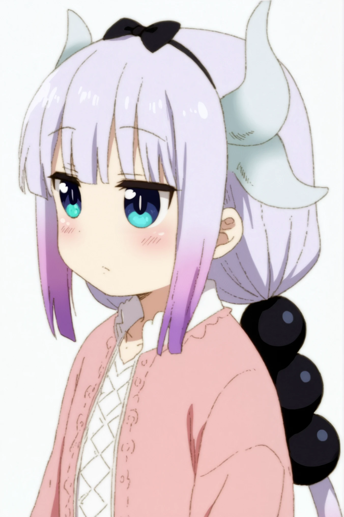 <lora:Kanna_Kamui:0.7> Kanna Kamui, upper body, white background, dragon_horns <lora:sdxl_lightning_4step_lora:1>