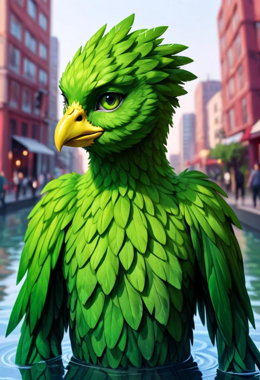 score9, score8up, score7up, score6up, score5up, score4up, beautiful anthro Harpy portrait, sourcefurry, Rippled water, olive green and beige, Urban