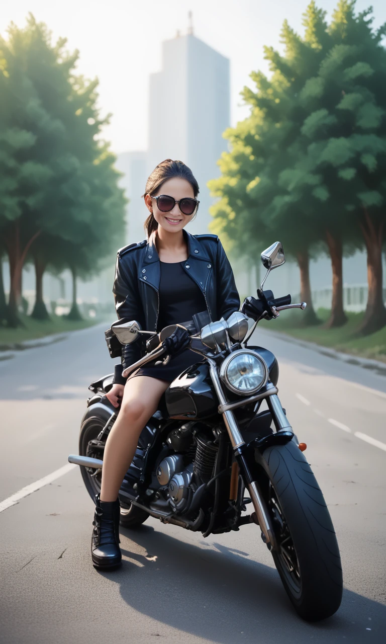 score_9, score_8_up, score_7_up, score_6_up, score_5_up, score_4_up,  sitastmo, (front  view)++++ , slim girl sitting on black motorcycle , short dress  ,  a dark ponytail 
 <lora:SitAstrideMotorCyclePony:1>