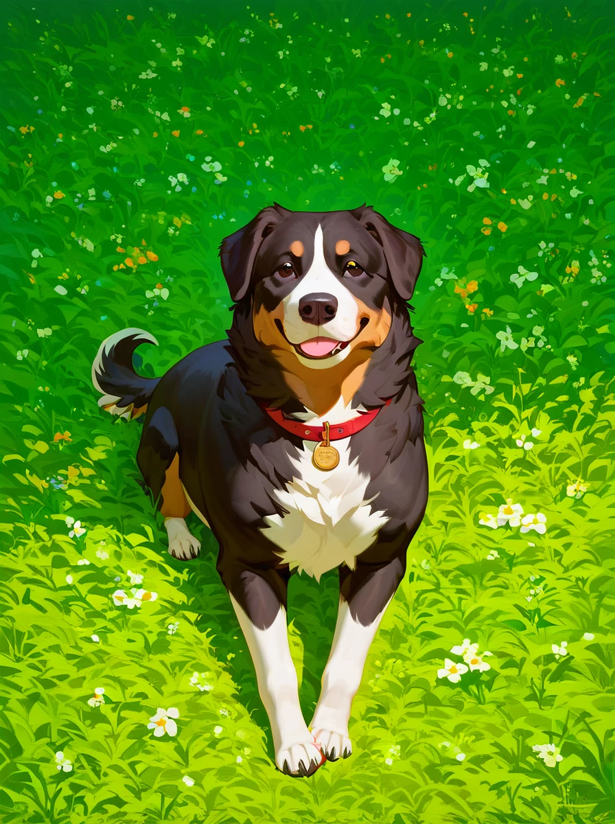 score_9, score_8_up, score_7_up, PDXL,  <lora:Bernese_0010:1>, ((animal, dog)), bernese mountain dog, 
sitting on grass, viewed from front