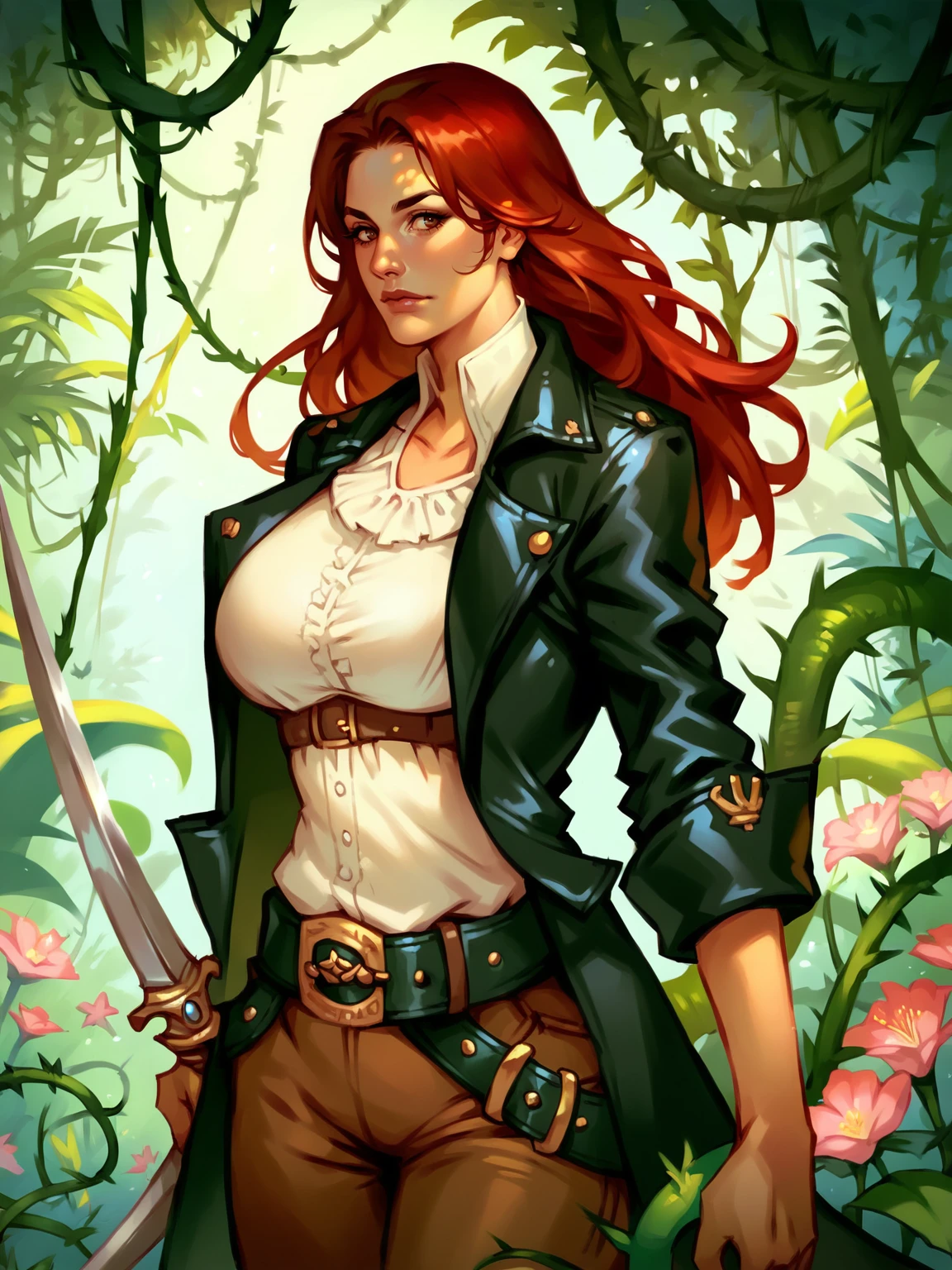 Melhor qualidade, obra de arte, tronco, mulher, cabelo loiro soprado pelo vento, olhos brilhantes, estilo ?? steampunk, roupas finas, roupas rosa, cabelo rosa