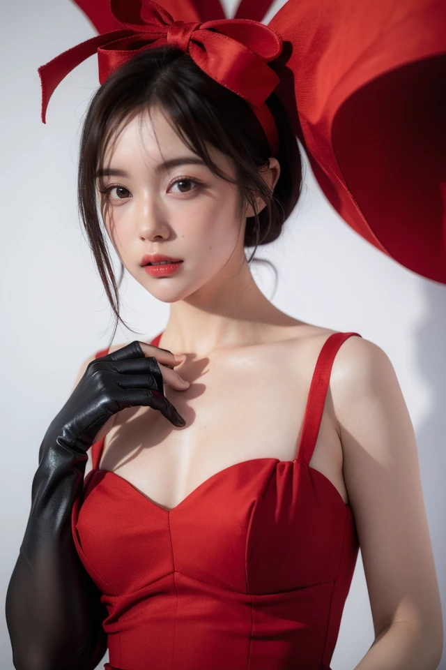 1girl,solo,black hair,dress,red dress,gloves,short hair,ribbon,looking at viewer,hair bow,black eyes,hair ribbon,realistic,
1girl,best quality,masterpiece,illustration,CG,unity,8k wallpaper,Amazing,finely detail,masterpiece,official art,incredibly absurdres,huge filesize,ultra-detailed,highres,extremely detailed,realistic,,<lora:Naenano_20240604205718:0.8>
