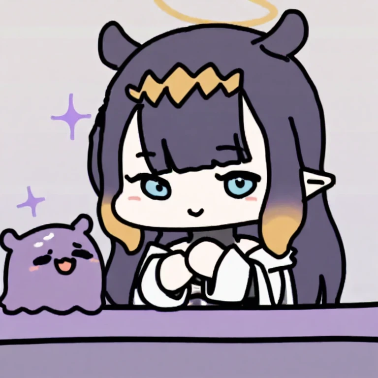 <lora:sechi:1>,ninomae ina'nis, 1girl, virtual youtuber, tentacle hair, pointy ears, long hair, smile, multicolored hair, gradient hair, blue eyes, sidelocks, halo, blunt bangs, takodachi (ninomae ina'nis), looking at viewer, blush, purple hair, orange hair, closed mouth, tentacles, headpiece, sparkle, very long hair, upper body, black hair, long sleeves, masterpiece,newest,absurdres,safe,