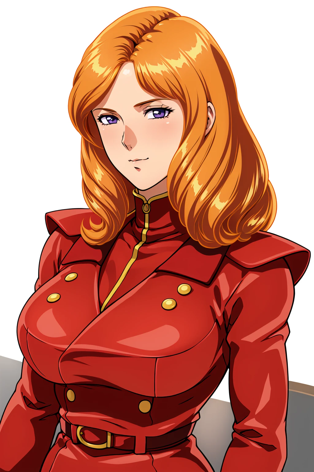 Simple White Background,
dynamic pose,standing at attention,
military uniform,long sleeves,red jacket, turtleneck,
<lora:Cecily_Fairchild_F91-KK77-V1:0.7>,
orange hair, purple eyes,Bangs, long hair,
<lora:more_details:0.1>,<lora:Oda_Non_Style-KK77-V2:0.3>,<lora:Sexy_AIart-KK77-V1:0.3>,
1 girl, 20yo,Young female,Beautiful long legs,Beautiful body,
Beautiful Nose,Beautiful character design, perfect eyes, perfect face,expressive eyes,perfect balance,
looking at viewer,(Focus on her face),closed mouth, (innocent_big_eyes:1.0),(Light_Smile:0.3),
official art,extremely detailed CG unity 8k wallpaper, perfect lighting,Colorful, Bright_Front_face_Lighting,White skin,
(masterpiece:1.0),(best_quality:1.0), ultra high res,4K,ultra-detailed,
photography, 8K, HDR, highres, absurdres:1.2, Kodak portra 400, film grain, blurry background, bokeh:1.2, lens flare, (vibrant_color:1.2),professional photograph,
(Beautiful,large_Breasts:1.4), (beautiful_face:1.5),(narrow_waist),
