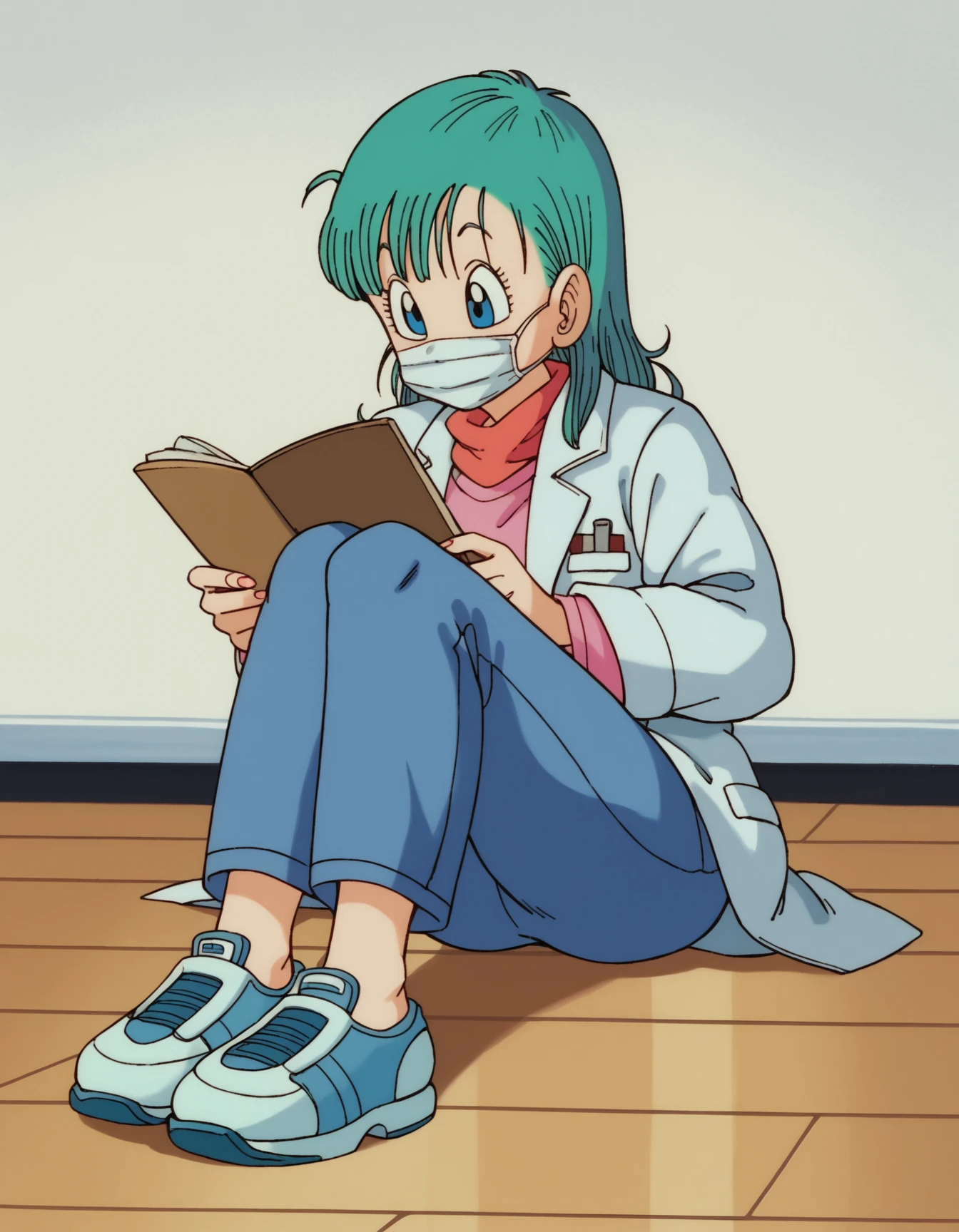 zPDXL, score_9, score_8_up, score_7_up, source_anime,
1girl, solo, <lora:EarlyAkira_v3:0.8> drgbls1, doctor wearing a light blue lab coat, tailored pants, orthopedic shoes, holding a penlight,surgical mask, bulma, blue hair, blue eyes
