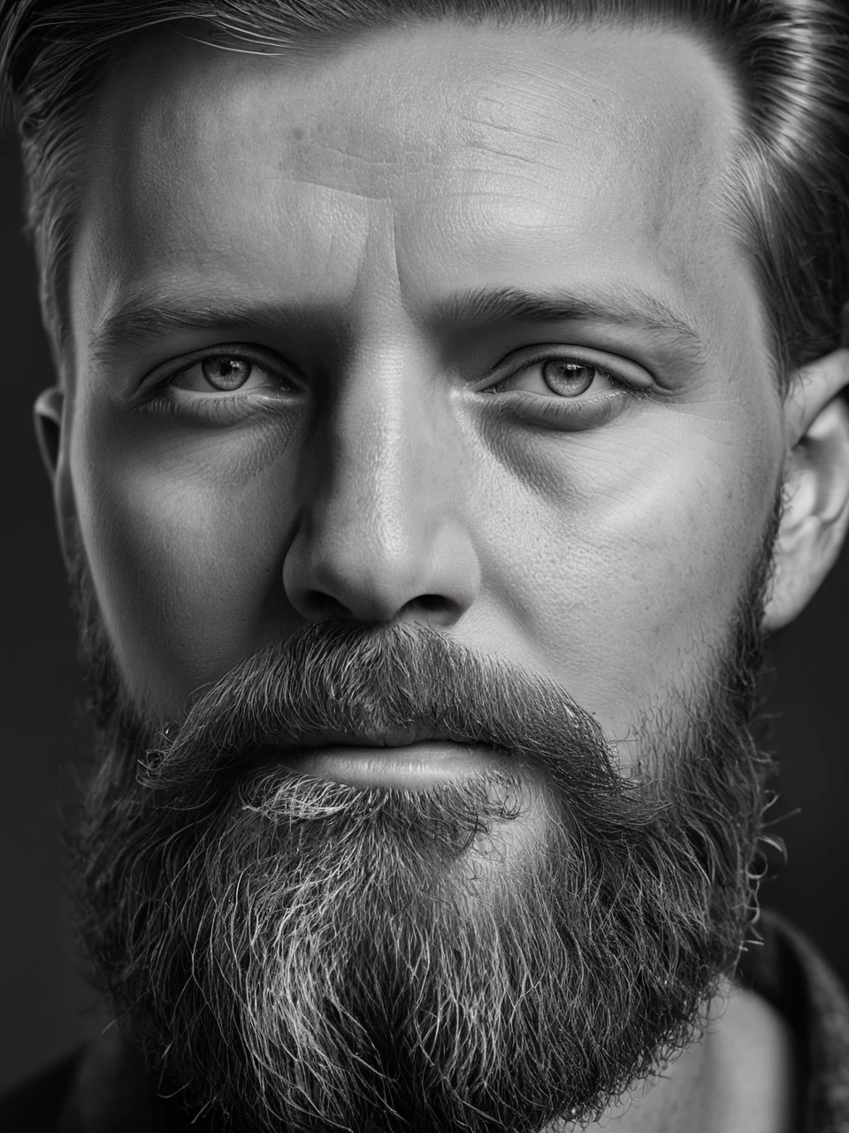 <lora:é²å䏿´¾@é»ç½æå½±SDXL:1>Black and white photographyï¼Gen X males, whites, Americans, direct looking. Stylish, with a well-maintained beard. Pride and contentment. At a local coffee shop. Use beard oil. ((Master work: 1.5), National Geographic Photo, Award Winning Photo, Realism, Excellent Work, Highest Quality, Rich Detail, Panorama, Clarity, High Contrast. (Film Grain: 1.4), Film Lighting, Face Close-up, Clear Pores, Black Background (Realistic: 1.2), Black and White Portrait. The best quality, masterpieces, super high resolution. ï¼