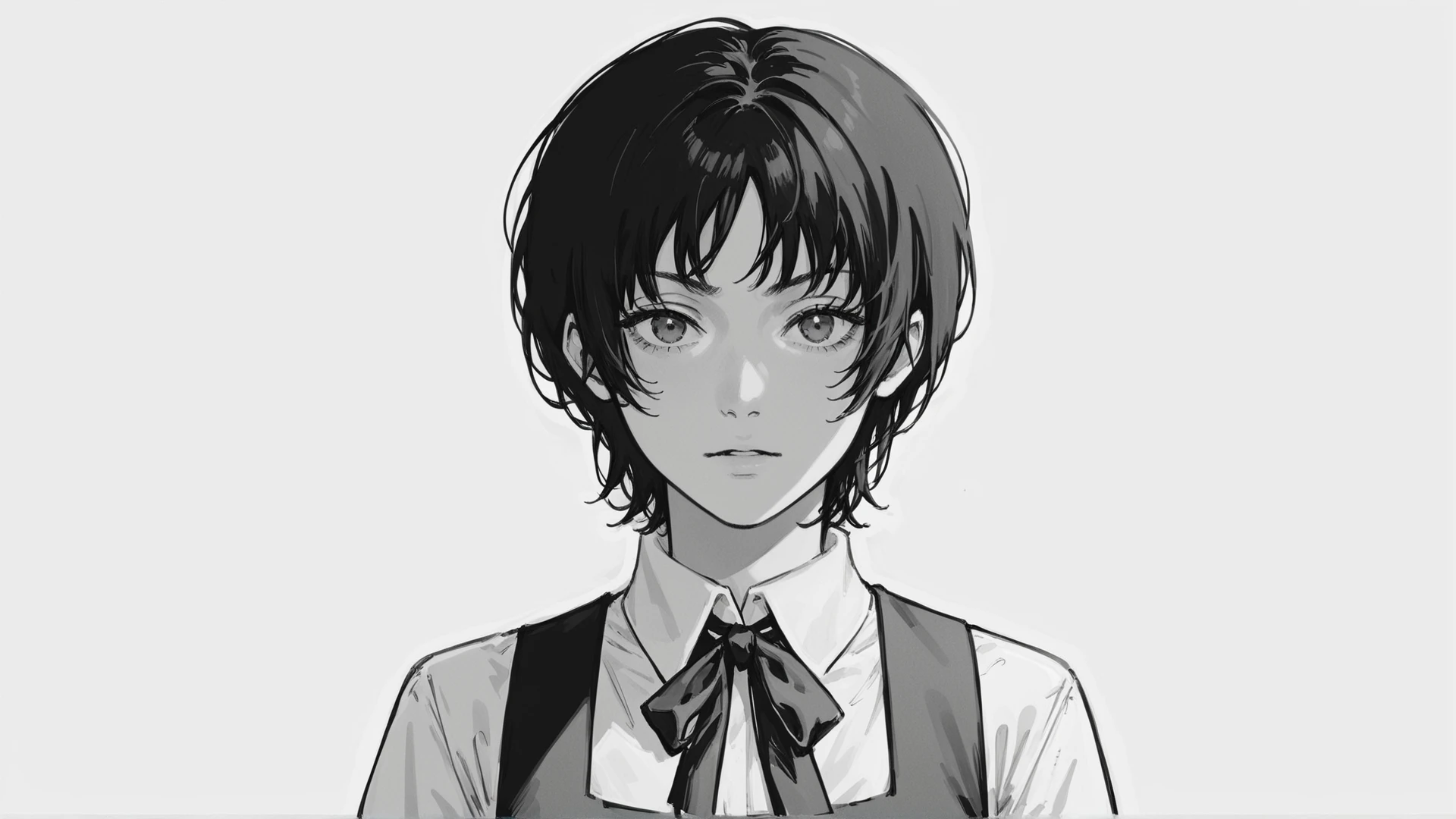 score_9, score_8_up, score_7_up, sayonara_eri, short hair, black pinafore dres, black ribbon, <lora:Eri_Pony:0.7>, dark, emotionless, monochrome, simple background