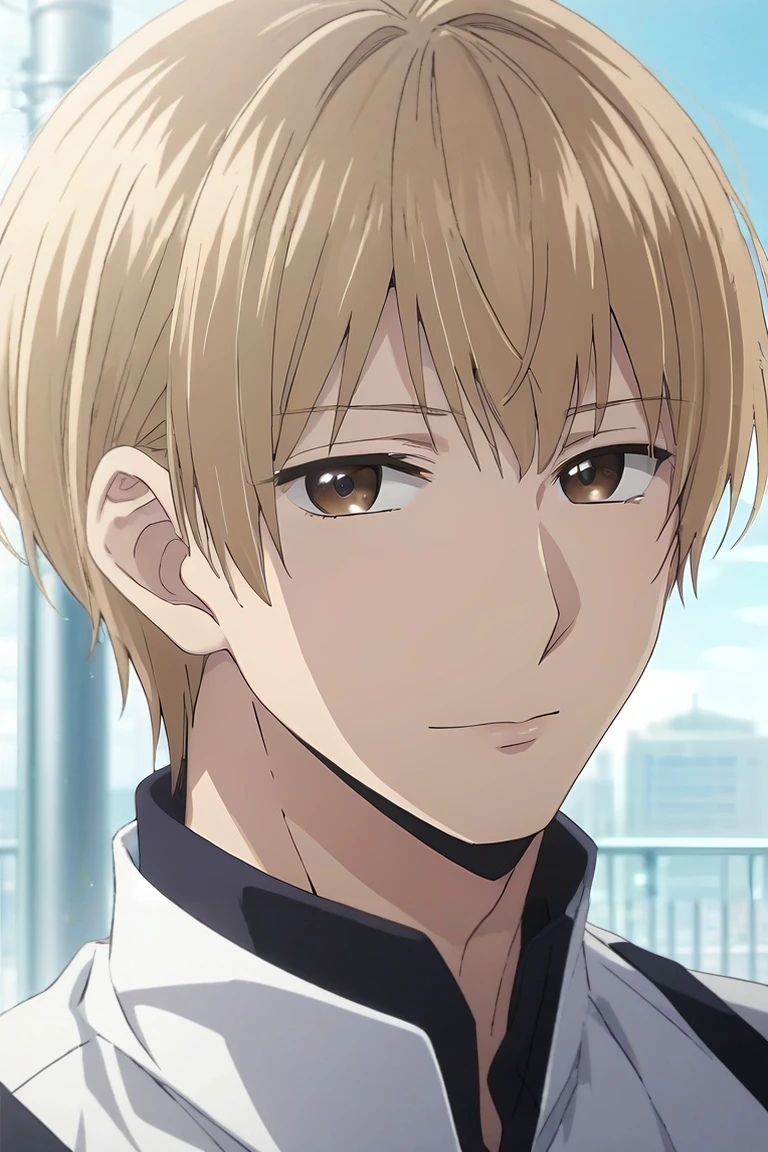 score_9, score_8_up, score_7_up, source_anime, rating_safe, intricate details, , looking at viewer, , 1boy, solo, male focus, <lora:mugi_awaya_pony:0.88>, mugi_awaya, blonde hair, brown eyes, short hair, bangs, straight-on, ayers rock, day, pose, happy, psycho costume, <lora:sdxl_lightning_8step_lora:1>