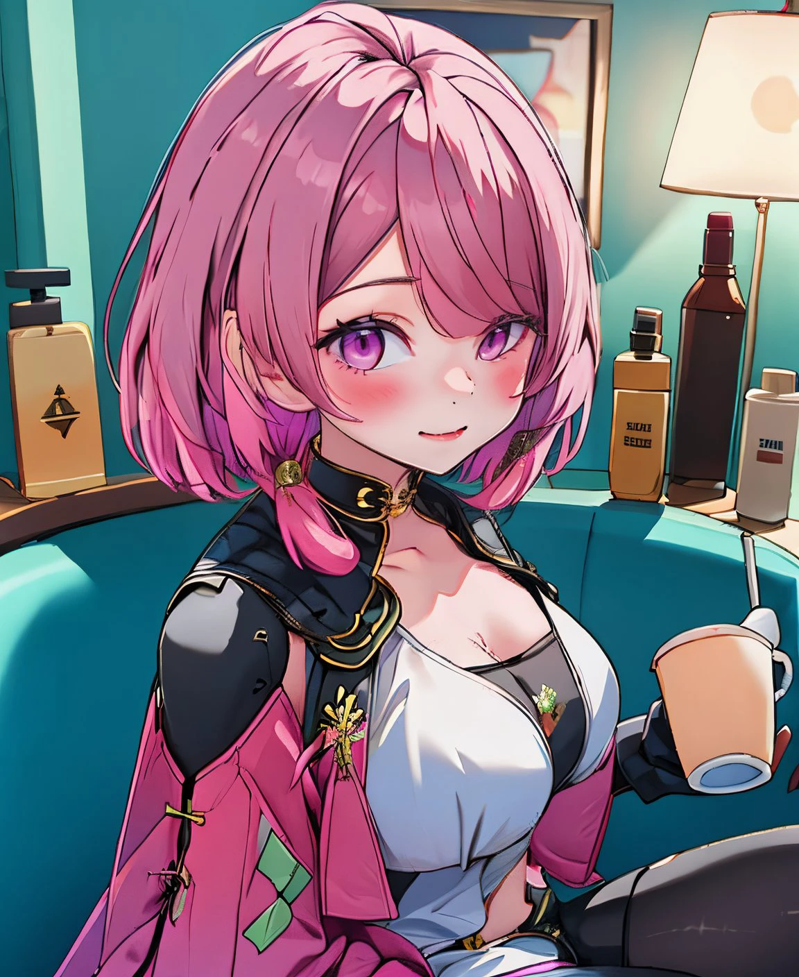 1 girl, <lora:taoqi:1>, taoqi,  pink hair, volumetric light, detailed face, <lora:enhancerV3-sd1-5:0.5>.