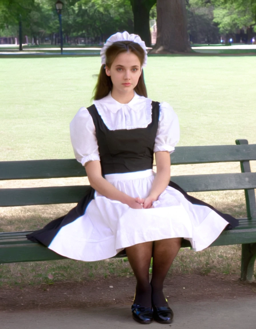 vhsartisticlora, 1maid, solo, sitting on park bench