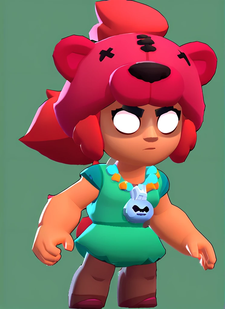 score_9, score_8_up, score_7_up, <lora:bsnita-000006:0.9>bsnita, dark-skinned female,   , 1 girl , solo , red hair ,necklace, green dress   ,ponytail,  ,bear ears ,,simple background,  white pupils,  shaded face,bear girl,   ,   <lora:brawl_style_1_2_R:1>brawl