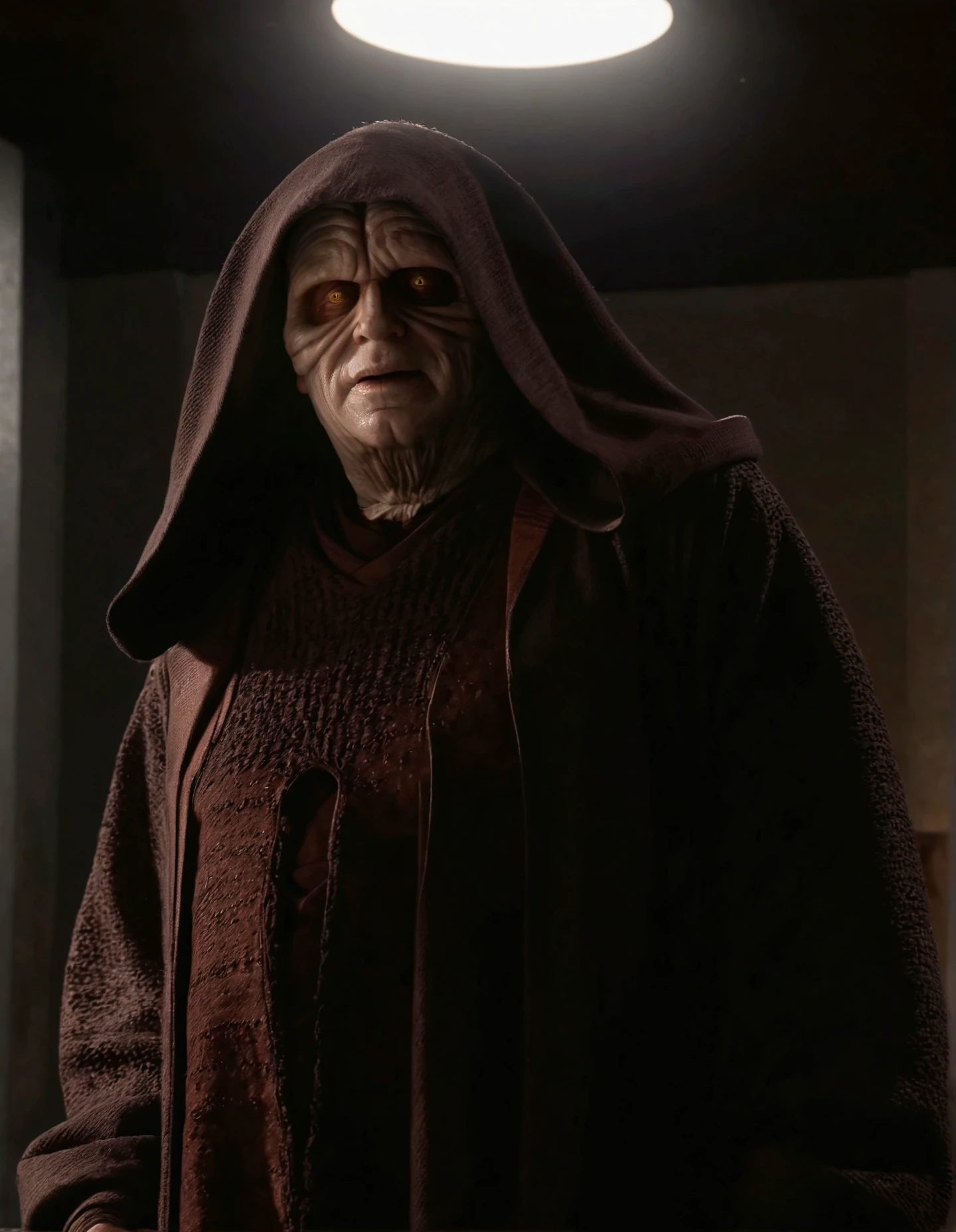 high resolution raw dslr full body shot photo of sidi0us conjuring lightning from hands,dark robe with hoodie,smile,illuminated from behind,realistic skin texture,pores,sunny,sweaty skin,skin imperfection,cinematic,depth of field,masterpiece,volumetric lighting,cinematic,surreal dramatic shadow,rim lighting