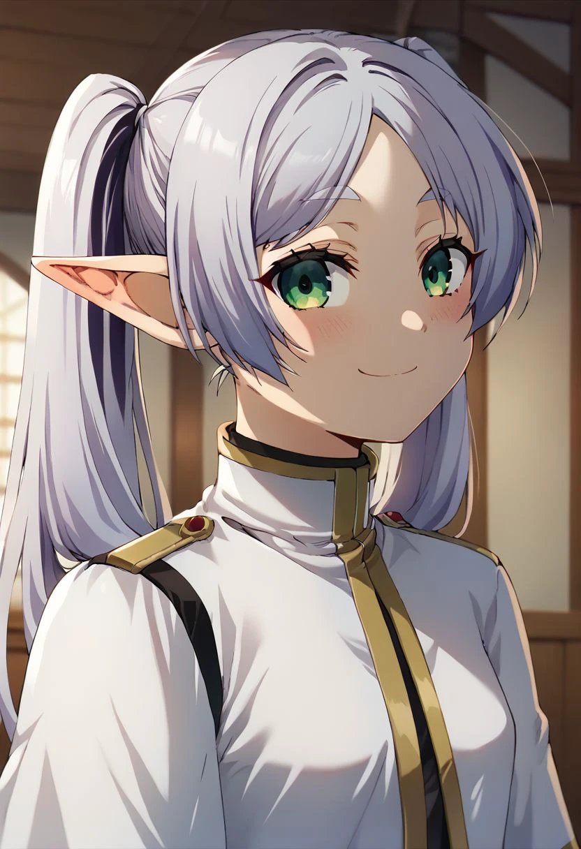 score_9, score_8_up, score_7_up, solo, 1girl, source_anime, masterpiece, depth of field, ultra detailed, beautiful detailed face, best quality, 8k, BREAK
sfrieren, long hair, elf, ponytail, silver hair, small breasts, twintails 
happy smile, indoors,