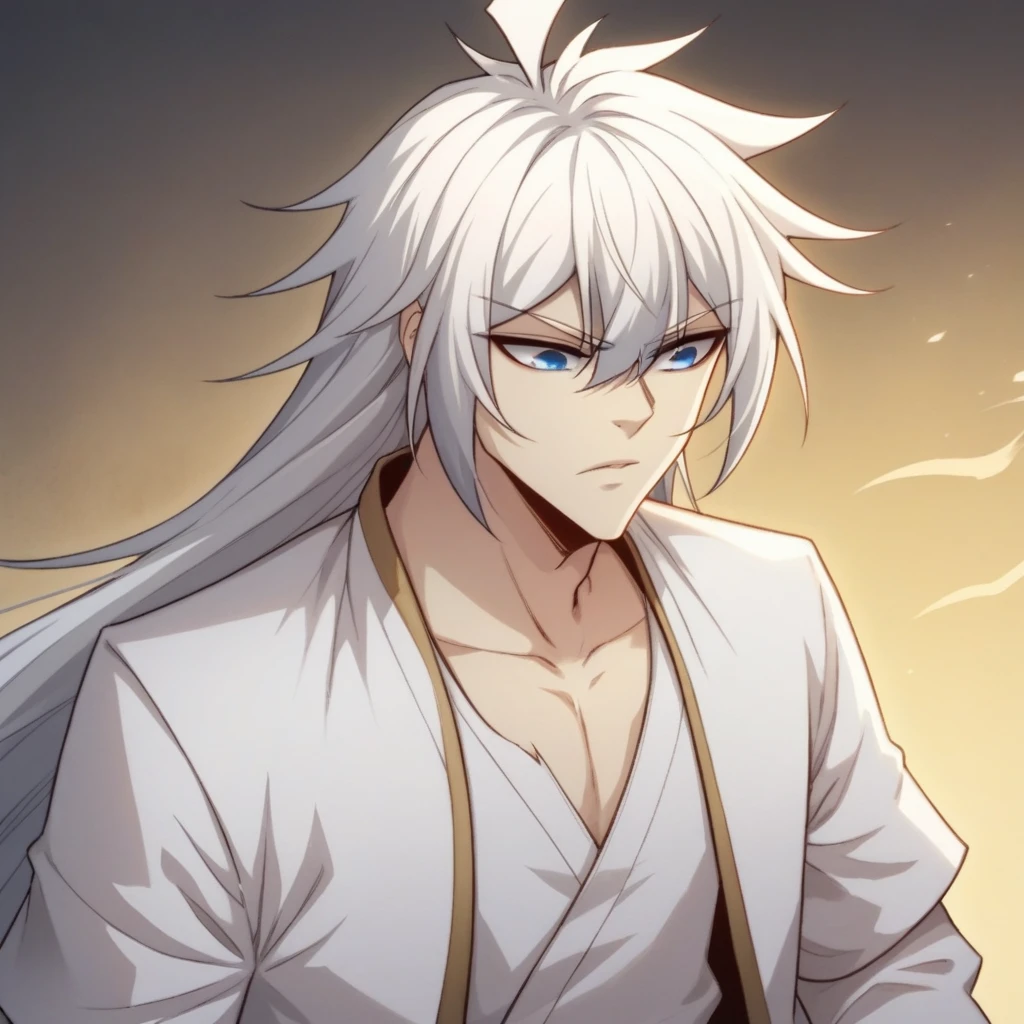 score_8_up, BREAK, Chenchangan,  1boy, solo, white hair, long hair, blue eyes, white hanfu, white top, long sleeves, open clothes,  white legwear, <lora:ChenChangan_Normal_PXL_Leaf2:1>, centered, upper body, portrait,