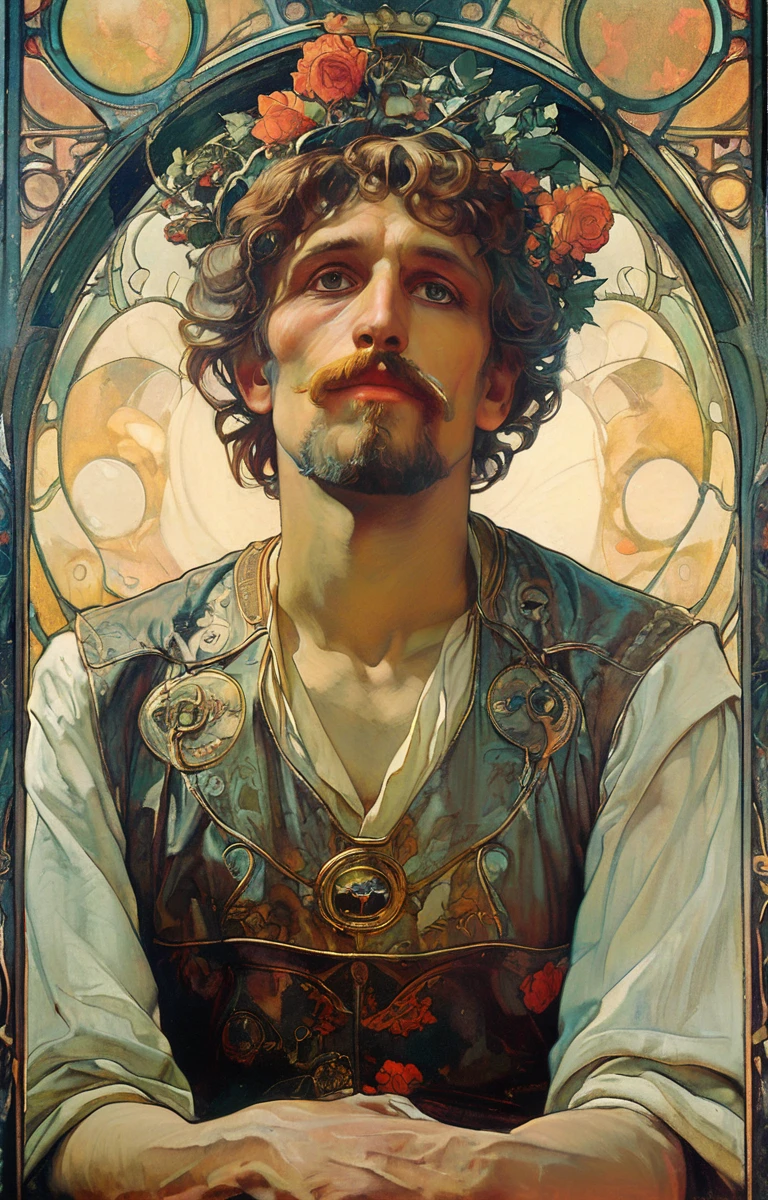 masterpiece,best quality,<lora:tbh200-sdxl:0.9>,illustration,style of style of Alphonse Mucha portrait of noble man