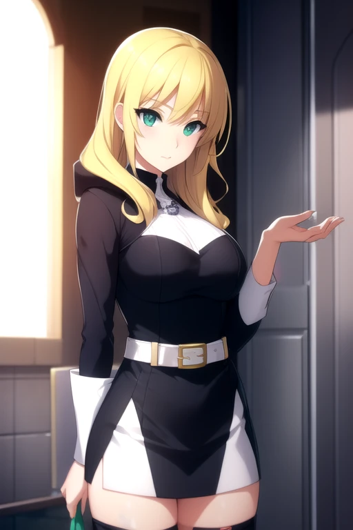 (Masterpiece,high quality,top quality,finely detailed,fine,8k,super detailed 8k,4k,super detailed 4k,16k,super detailed 16k,full HD,high resolution,super high resolution,nicely drawn eyes,nicely drawn hands,detailed eyes,detailed hands,not deformed,masterpiece,high quality,top quality,finely detailed,fine,sharp focus,pixelated masterpiece,intricate details,highly detailed eyes and face,beautiful detailed eyes,),(score_9,score_8_up,score_7_up,score_6_up,source_anime,best best quality,perfect face,bright pupils,(finely detailed beautiful eyes),),cowboy_shot,full_shot,
BREAK
<lora:1754543906623126242:0.7>,Green eyes,blond hair,short hair,girl,big red belt,black cape,garters,
