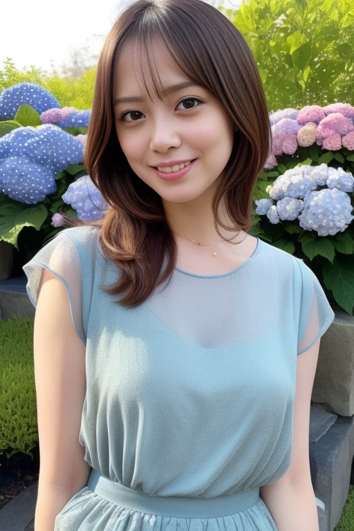 最high quality, 8K, masterpiece, Tatsuma, Sharp focus, high quality, High resolution, Detailed face, Fine grain, Thick lips, (View your viewers), alone, Beautiful woman, Age 35, plump, Beautifully groomed hair, Cleavage, A colorful see-through short dress with a sexy, sheer look and vibrant colors, Afternoon in front of the park garden, Bodies facing random directions,