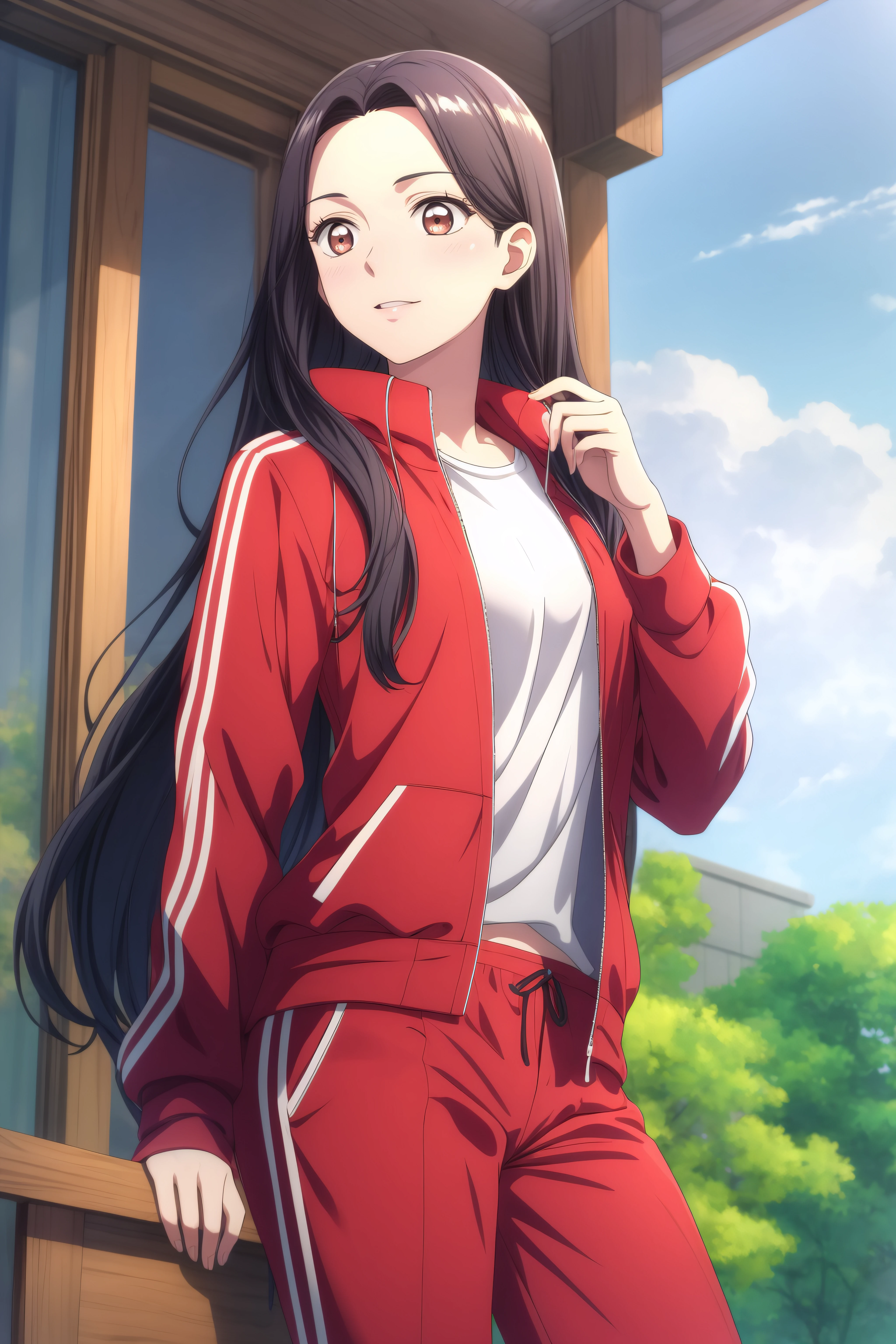 (masterpiece, best quality), <lora:geum-ok yeon-lora-Faxtron:0.8> geum-ok yeon, brown eyes, black hair, long hair, medium breasts, red track jacket, red track pants,
<lora:add_detail:0.8>